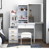 Vanity Desk With Mirror And Lights For Makeup And Chair Set With 3 Adjustable LED Lighting, 4 Drawers - White