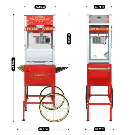 Popcorn Machine On Wheels, 20 Ounce Capacity, 1440W - Red