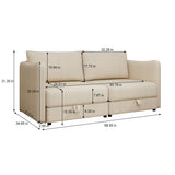 Modular Sectional Sofa With Storage, Convertible 2 Seater Sleeper Sofa - Beige