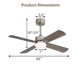 42" Ceiling Fan With Light And Memory Function, DC Reversible Motor, 4 Blades