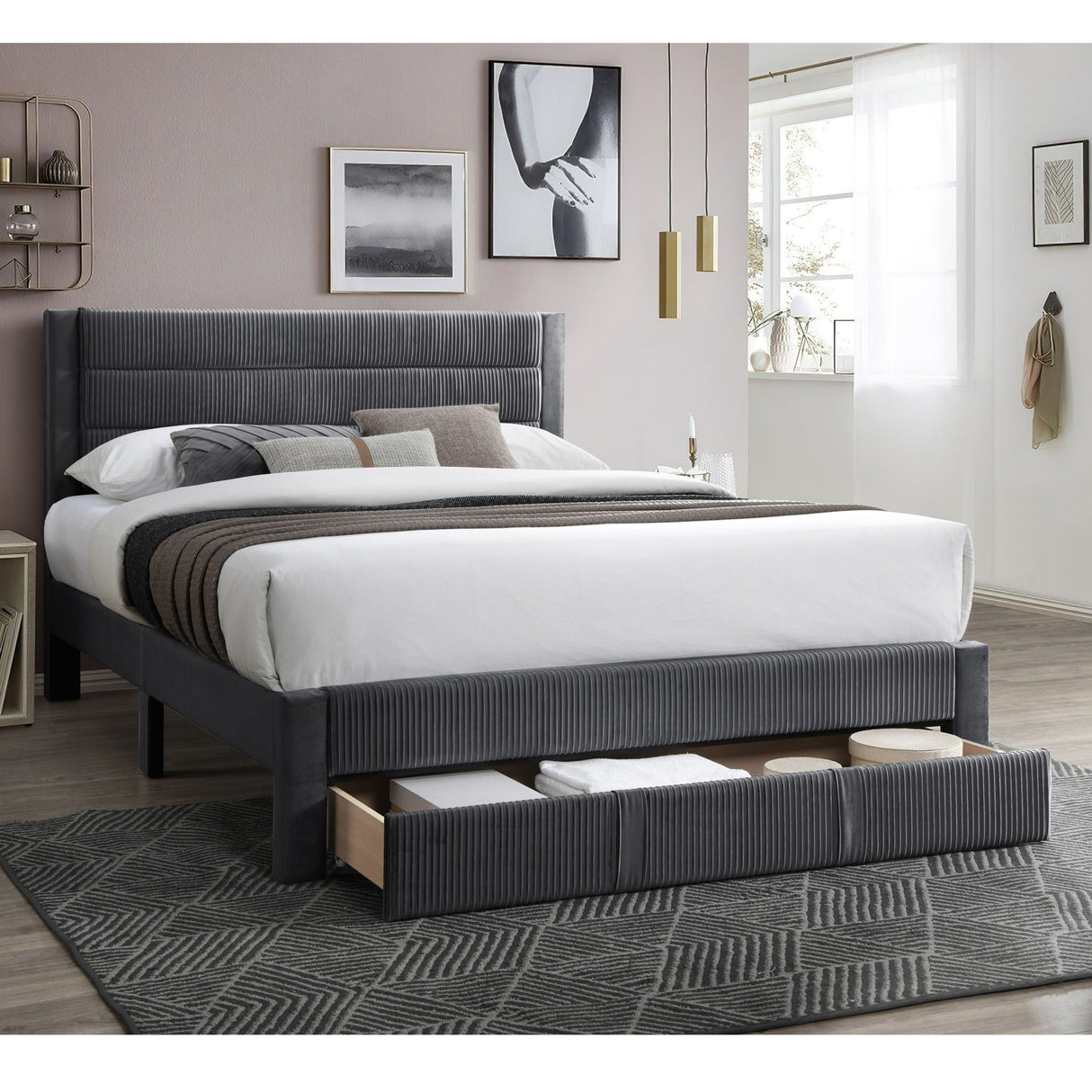 Contemporary Bed With Storage Drawer