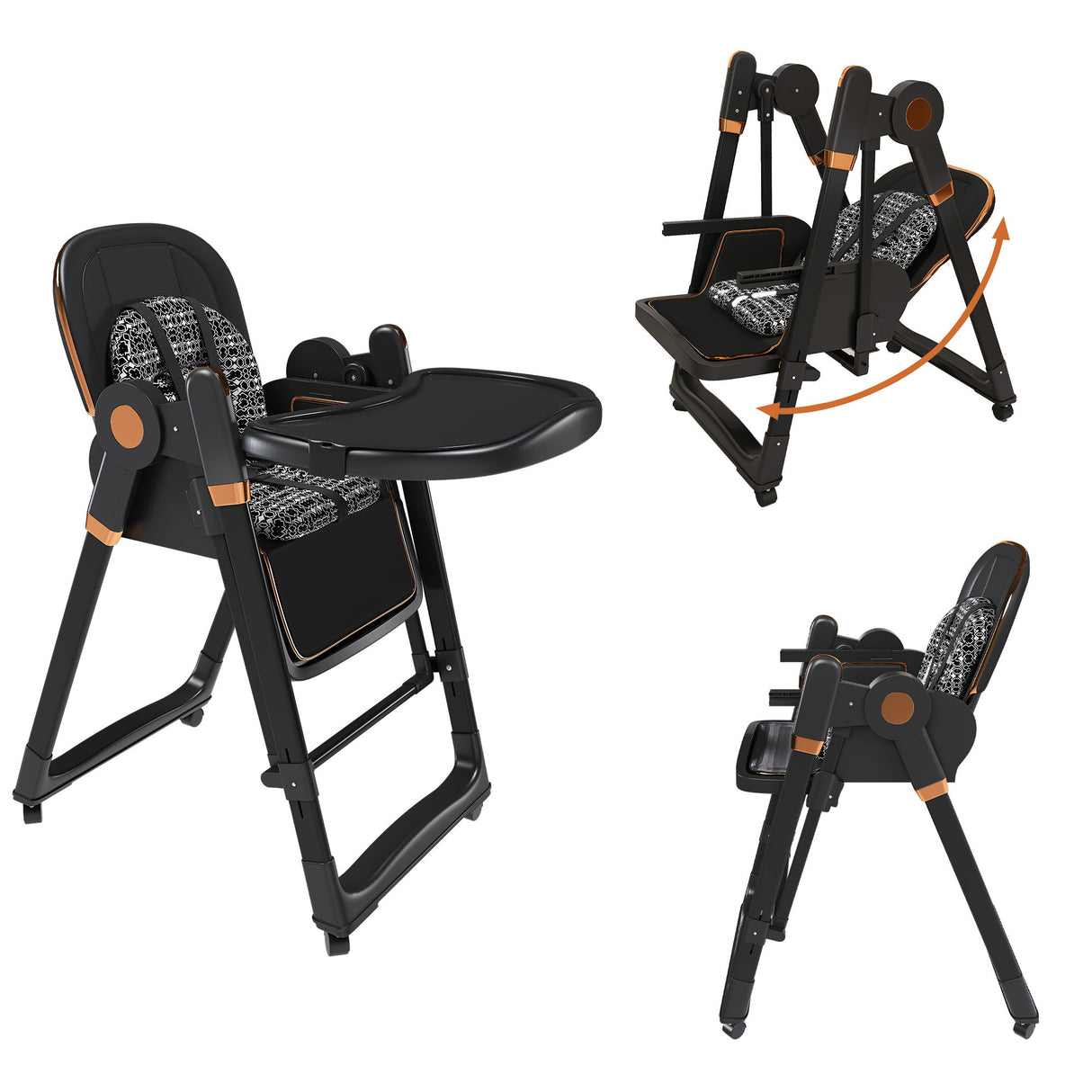 Convertible Baby High Chair To Rocker With 5 Point Harness
