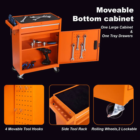 Tool Chest, 5 Drawer Rolling Tool Storage Cabinet With Detachable Top Tool Box, Liner, Universal Lockable Wheels, Adjustable Shelf, Locking Mechanism, Metal Tool Cart For Garage Workshop