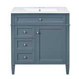 Bathroom Vanity With Top Sink, Storage Cabinet With 2 Drawers And Tip Out Drawer, Rectangular Design - Indigo Blue