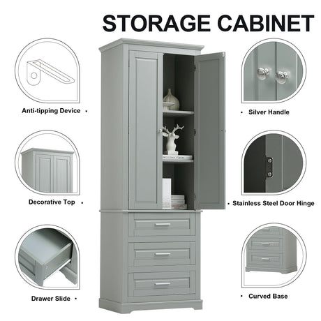 Tall Storage Cabinet With 3 Drawers For Bathroom