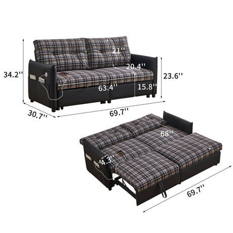 Sleeper Sofa, Expandable Sectional With Ottoman For Living Room