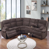 U-Shaped Sectional Sofa With Console Cup Holder, Storage Drawer, Manual Reclining