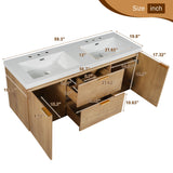 Double Sink Bathroom Vanity Soft Close Doors, Divided Drawers, Wall Mounted - Wood