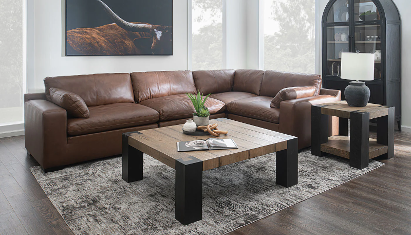 City Limits II 4-Piece Brown Leather Sectional - ARCDSCL+RACDSCL+LACDSCL+WEDSCL