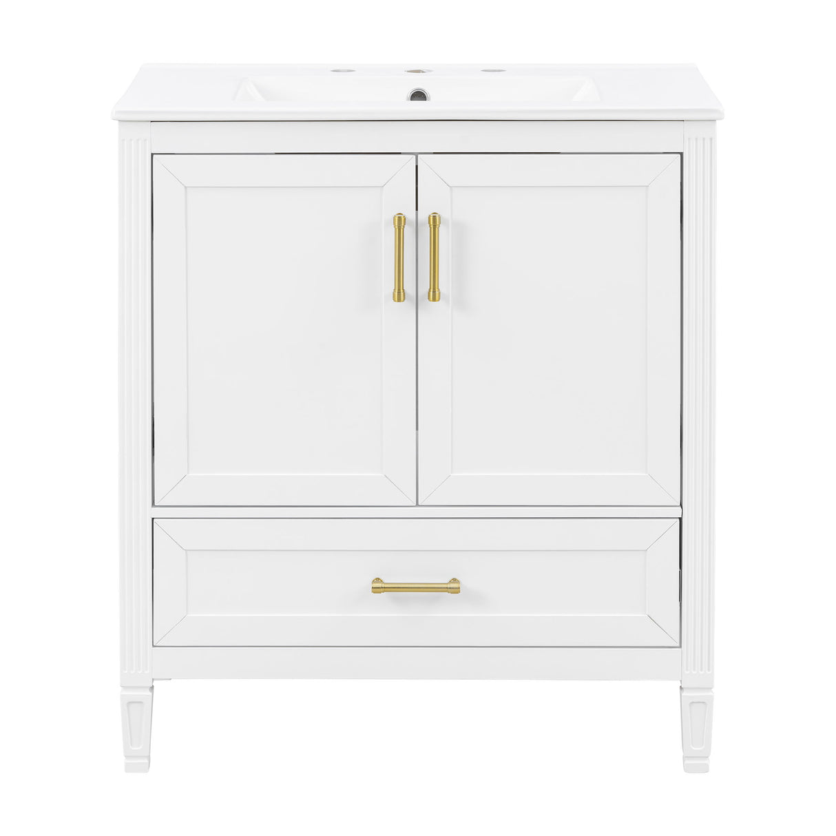 Elegant Fluted Bathroom Vanity With Sink, Soft Close Doors & Drawer