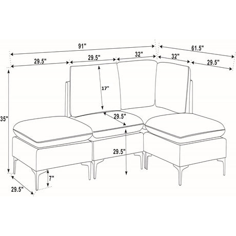 Upholstered Modular Sectional With Tall Legs, Medium Firm Seat