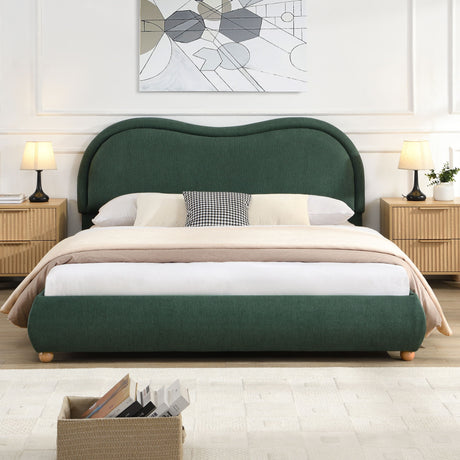 Upholstered Platform Bed Frame With Curved Headboard