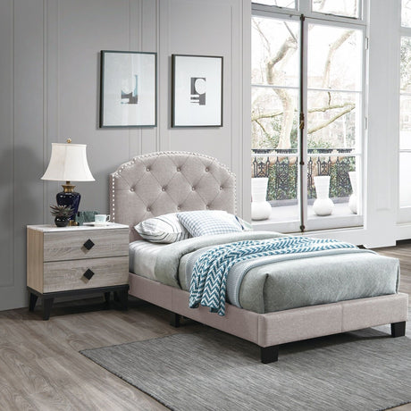 Button Tufted Bed With Nailhead Trim