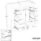 Modern Bathroom Vanity With Sink, 6 Drawers, Adjustable Shelf