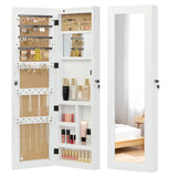 Jewelry Armoire Organizer With Full Length Mirror, Wall Mounted Lockable Cabinet With LED Light