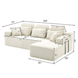 Sectional Sleeper Sofa & Storage Pockets, Modular Couch With Throw Pillows For Living Room