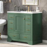 Modern Bathroom Vanity With Sink, 6 Drawers, Adjustable Shelf
