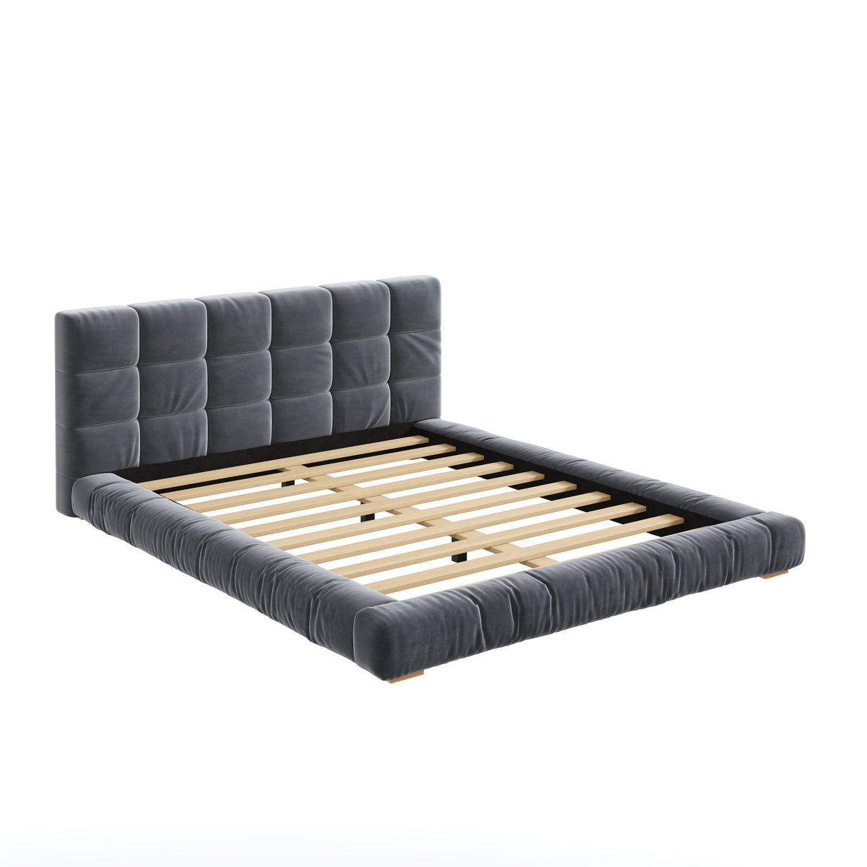 Upholstered Platform Bed Frame With Tufted Headboard