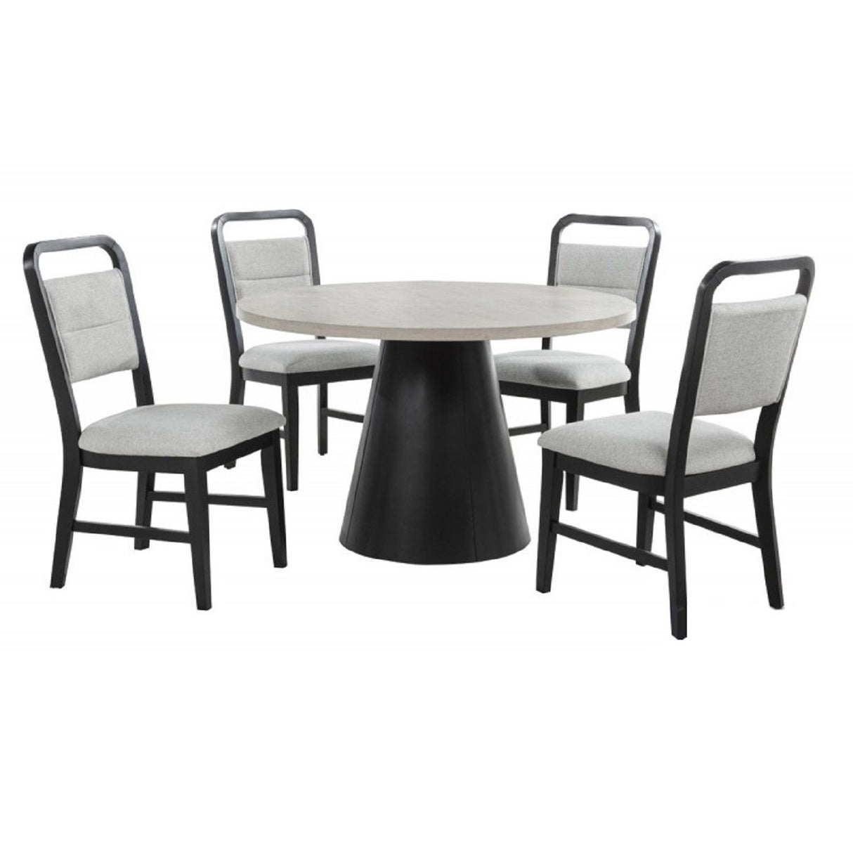Dining Set With Round Table And 4 Upholstered Chairs - Black / Gray