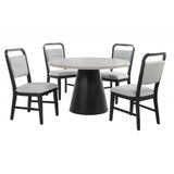 Dining Set With Round Table And 4 Upholstered Chairs - Black / Gray