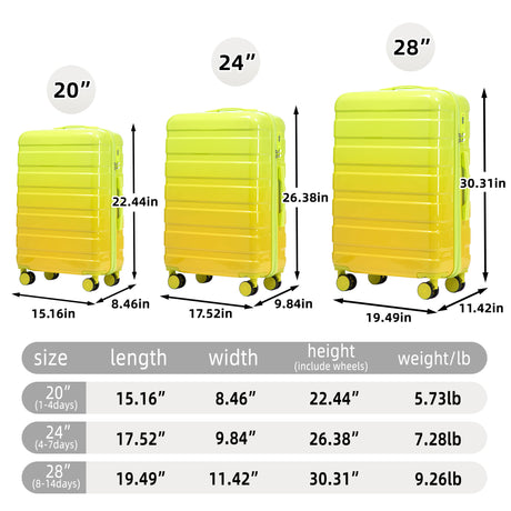Luggage Set 20" /24" /28" With Combination Lock And Silent Wheels