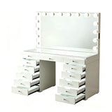 LED Lighted Makeup Vanity Desk With 16 Bulbs Mirror, 13 Drawers Dressing Table For Bedroom - Gloss White