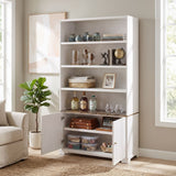 Tall Bookcase Storage Cabinet With 3 Open Shelves & Fluted Double Doors