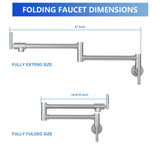 Wall Mount Pot Filler Faucet Folding Stretchable Kitchen Sink Faucet With 2 Handles - Brushed Nickel