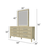 Adeline - 6 Drawers Dresser & Mirror With Jewelry Box & LED Light - Natural Wood Wash