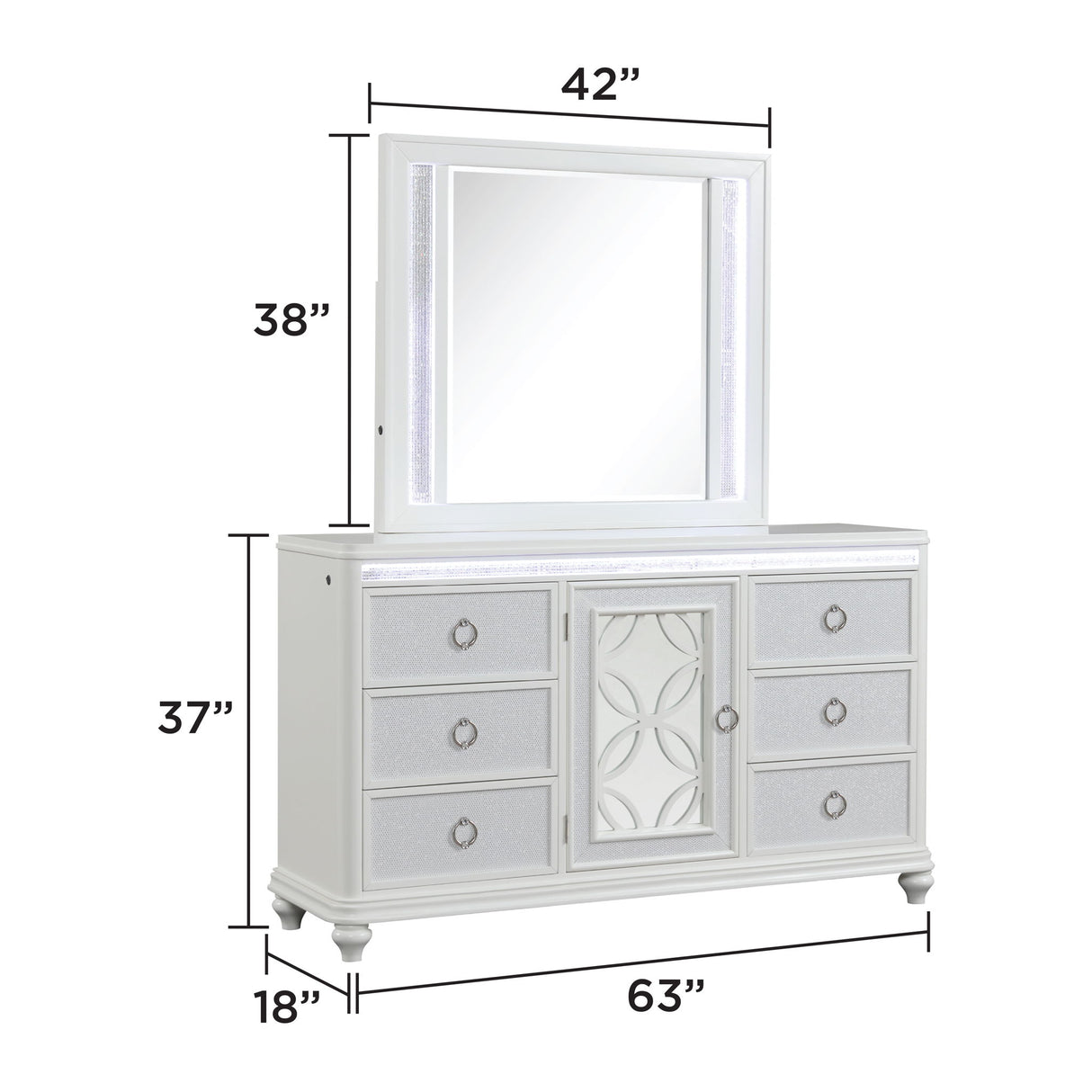 Abigale - 6 Drawer Dresser With LED (Includes Dresser Only, Mirror Not Included) - White