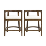 Modern Rubberwood Counter Stool Set With Upholstered Seats