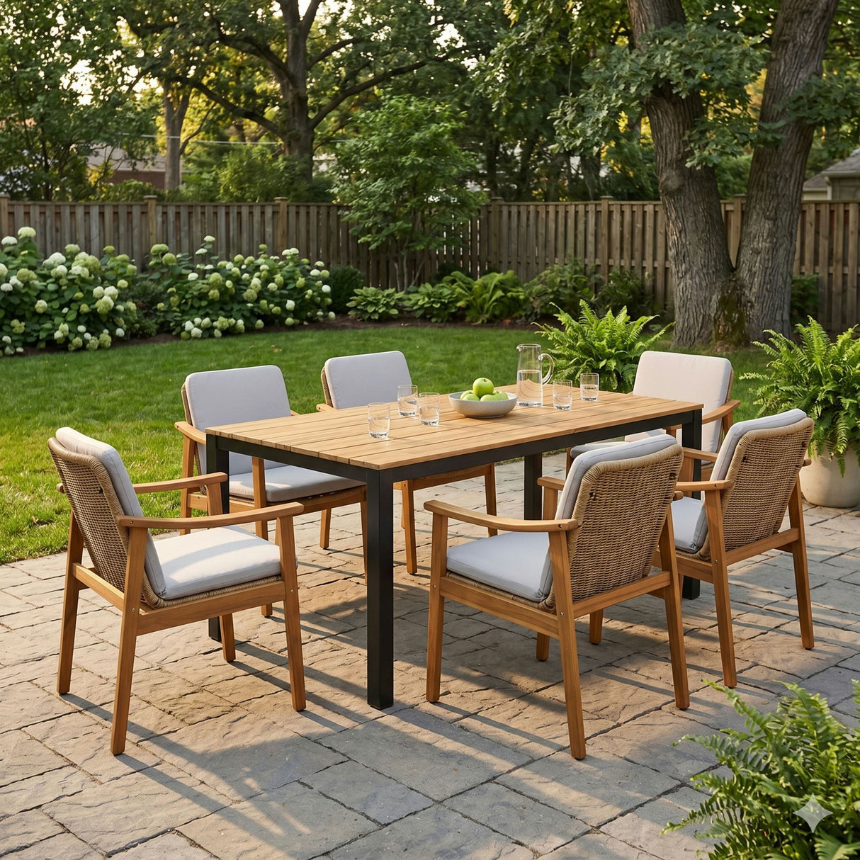 7 Piece Outdoor Patio Dining Set With & 6 Arm Chairs