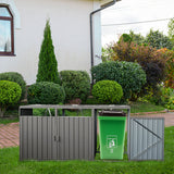 Garbage Bin Shed Stores 2 Trash Cans Metal Outdoor Bin Shed For Garbage Storage, Stainless Galvanized Steel, Bin Shed For Garden Yard Lawn
