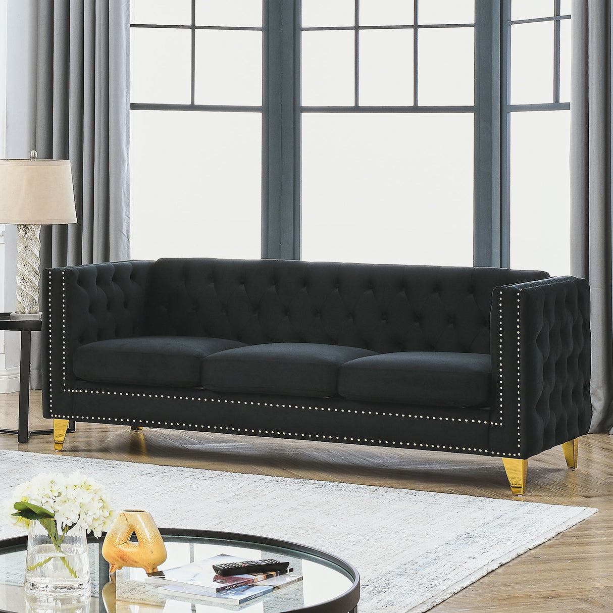 Modern Sofa With Button Tufting, Upholstered Couch For Living Room