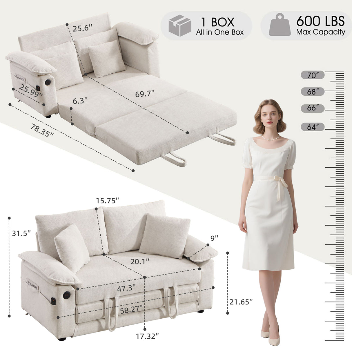 Upholstered Futon Convertible Floor Sofa Bed
