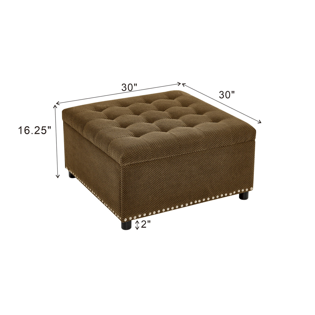 Square Tufted Storage Ottoman With Nailhead Trim