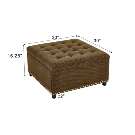 Square Tufted Storage Ottoman With Nailhead Trim