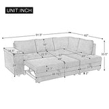 L Shaped Couch With Pull Out Bed And Storage Sectional Sleeper Sofa With Hidden Storage, Wide Armrest With Storage, For Living Room, Apartment, Bedroom, Office