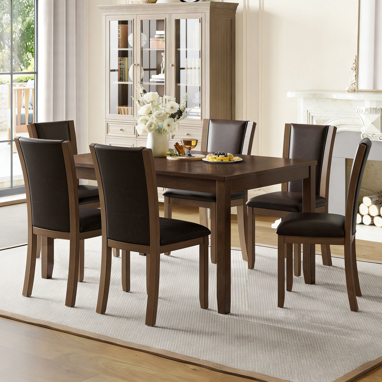 Dining Table Set With Upholstered Chairs, Rectangular Dining Table Set