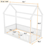 Wood House Bed With Fence And Door