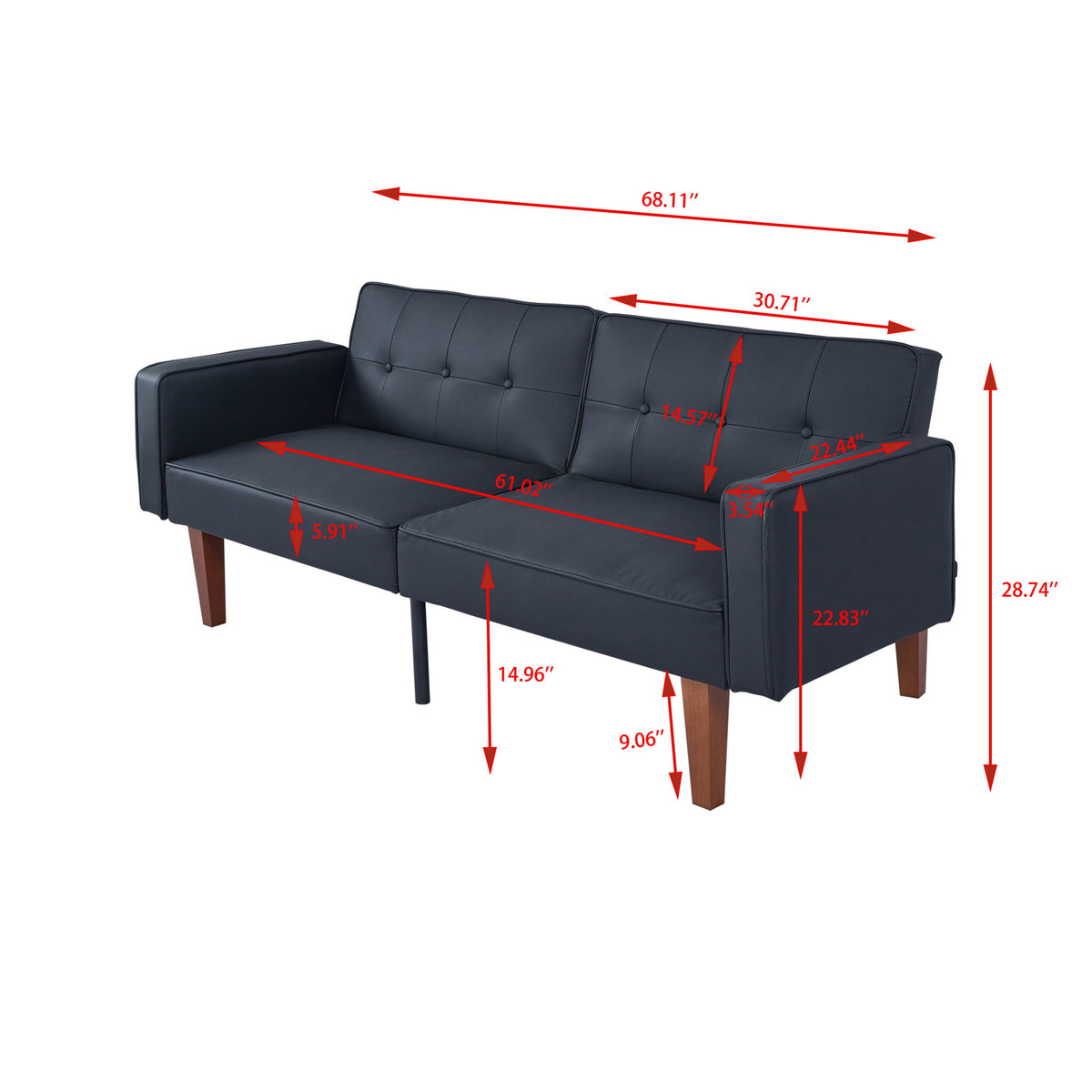 Convertible Futon Sofa Bed With Adjustable Split Back, Twin Size Sleeper Couch - Black