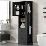 Freestanding Bathroom Storage Cabinet With Adjustable Shelves And Side Hooks Board, Rectangle Design