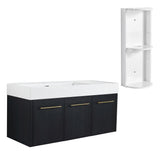 Modern Wall Mounted Bathroom Vanity With Left Sink And Storage Rack