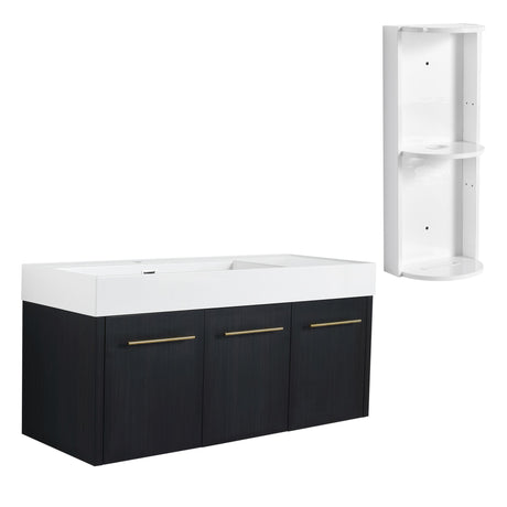 Modern Wall Mounted Bathroom Vanity With Left Sink And Storage Rack