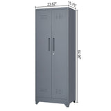 Heavy Duty Storage Cabinet With Locking Doors, Hanging Rod & Shelves, Broom Closet - Gray