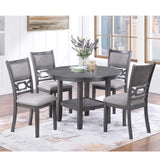 5 Piece Dining Set With Storage Shelves Round Table And Upholstered Side Chairs - Gray