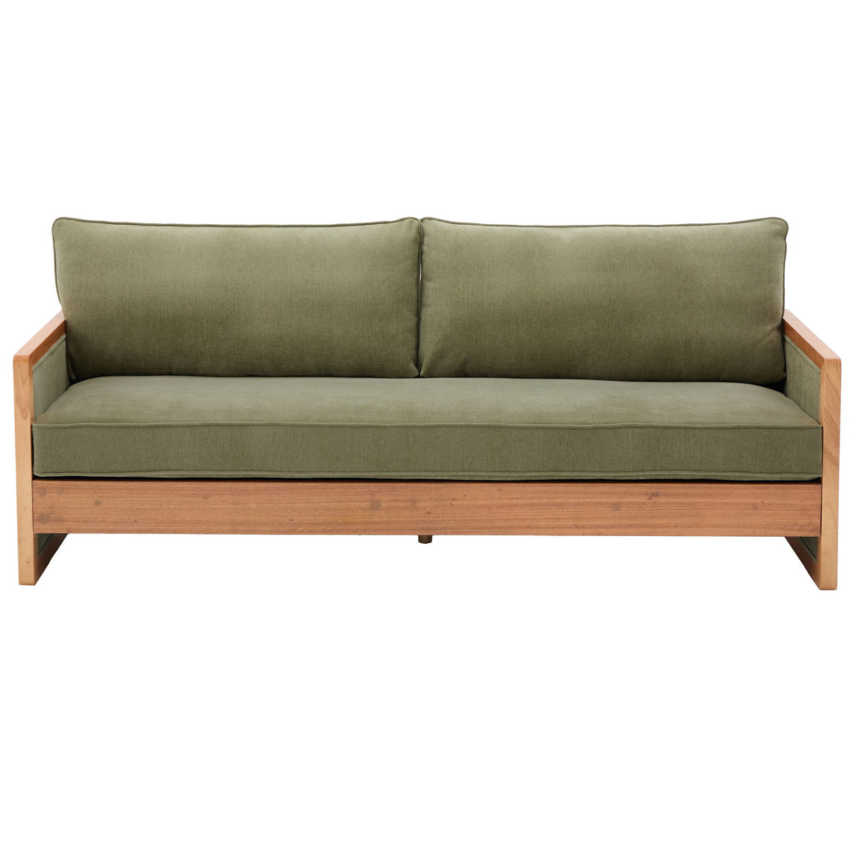 Modern 3 Seater Sofa With Wood Armrests