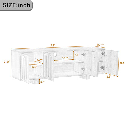 Farmhouse TV Stand, Storage Media Console With Adjustable Shelves & 3 Cable Holes