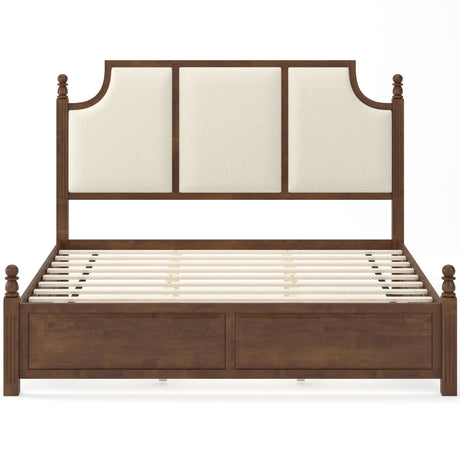 Farmhouse Platform Bed Frame & Tall Upholstered Headboard