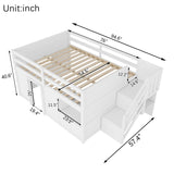 Low Loft Bed Frame With Built In Stairs, Storage Drawer, Shelf And 7 Color LED Light